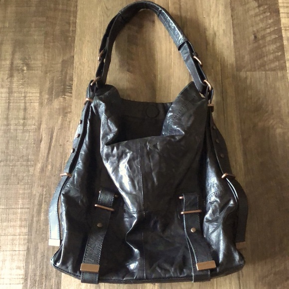 BCBGMaxAzria Handbags - BCBG Maxazria Black Leather Crinkle Utility Bag